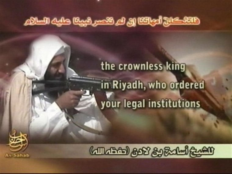 Al-Qaida's media unit as-Sahab releases this image taken from a militant Web site; it shows an undated photo of Osama bin Laden as part of an audiotaped speech posted in 2008.